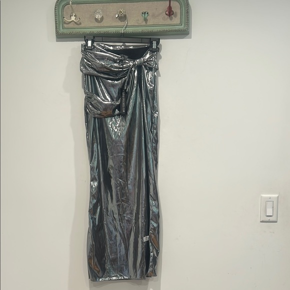 Current Mood Silver Maxi Pencil Skirt with Ruched Slit - Picture 8 of 8